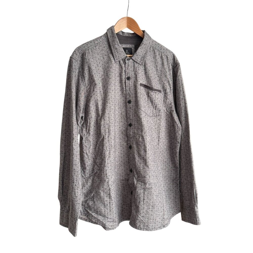 Mens Prana Grey Button-Up Long-Sleeve Shirt X-Large Cotton Blend Made In India